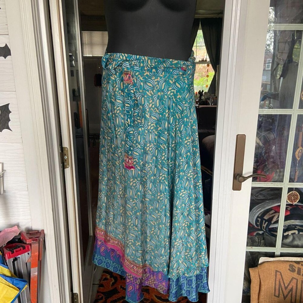 100% silk Boho Wrap Skirt OS - Witchy Fairy Cottagecore - Whimsical Picture Book